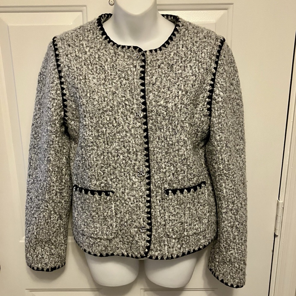 Bagatelle Sz Small Boucle Tweed Cropped Blazer Womens Black White Jacket Sweater